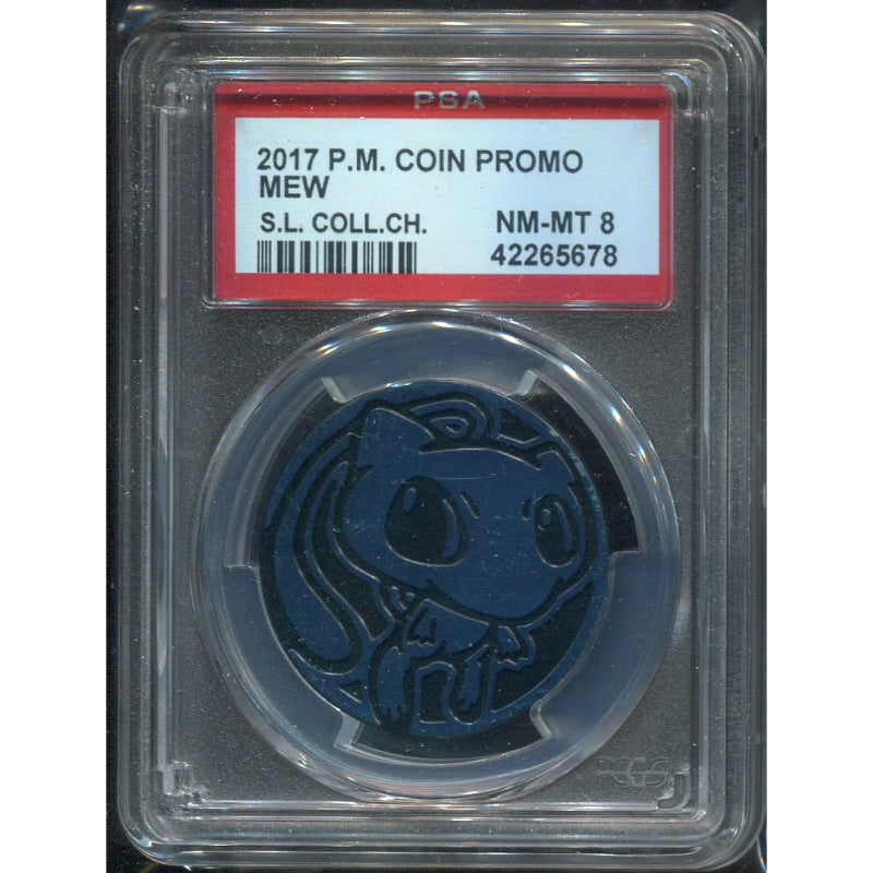 Mew, Coin 2017 POKEMON COIN PROMO MEW SHINING LEGENDS COLL.CHEST - PSA 8