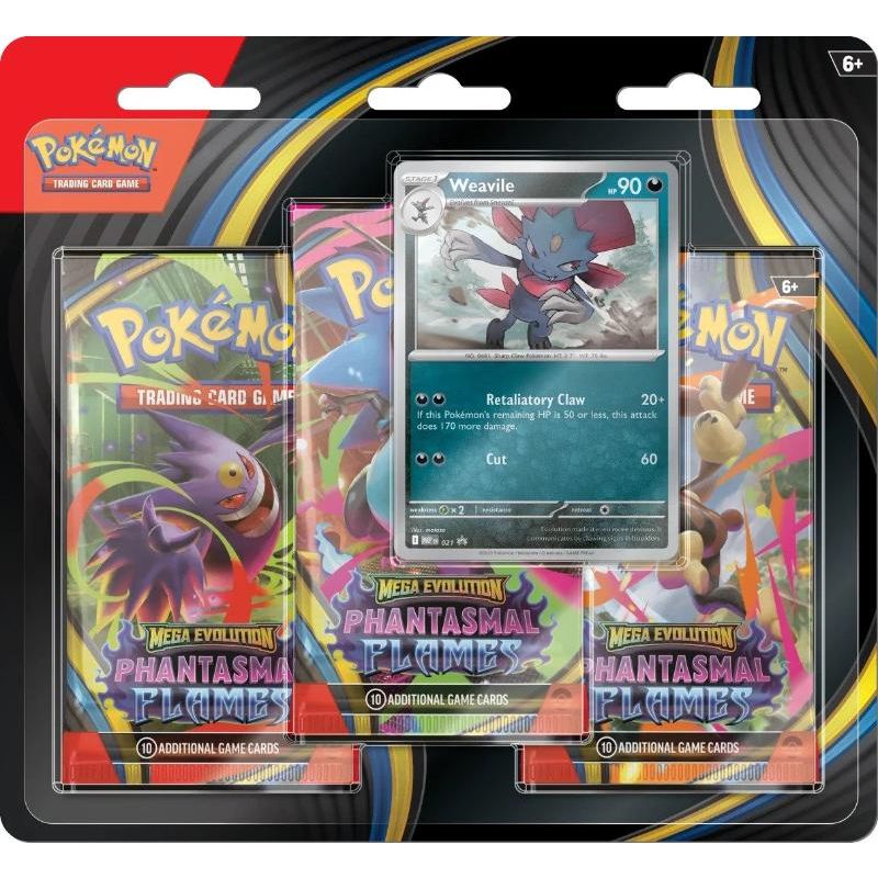 Pokémon, Mega Evolutions, ME02: Phantasmal Flames, 3-Pack Blister: Weavile (Max 1 per person)