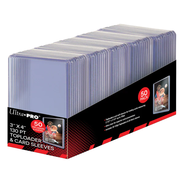 Toploader 3×4″ Super Thick 130pt Toploaders & Thick Card Sleeves Combo 50ct pack