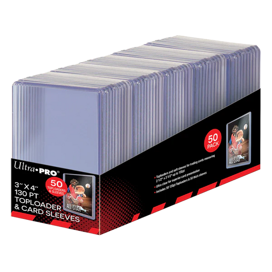 Toploader 3×4″ Super Thick 130pt Toploaders & Thick Card Sleeves Combo 50ct pack