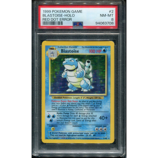 Blastoise (BS 2) Base Set - Holo - PSA 8 (Red Dot Error)