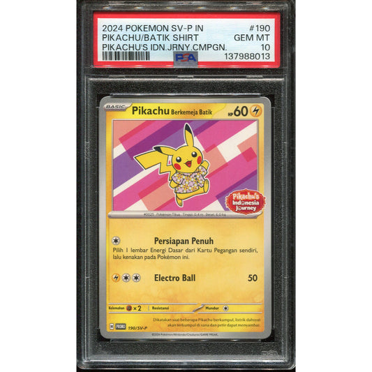 Pikachu Wearing a Batik Shirt (SV-P/ID 190) Scarlet & Violet Indonesian Promos - PSA 10
