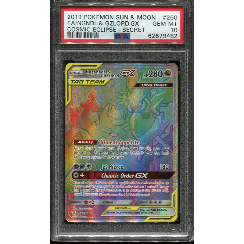 Naganadel & Guzzlord GX (CEC 260) Cosmic Eclipse - PSA 10