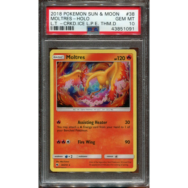 Moltres (LOT 38) Lost Thunder - Theme Deck - Cracked Ice Holo - PSA 10