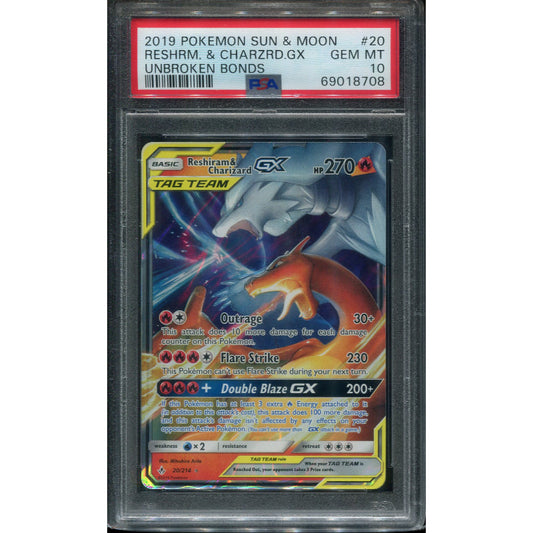Reshiram & Charizard GX (UNB 20) Unbroken Bonds - PSA 10