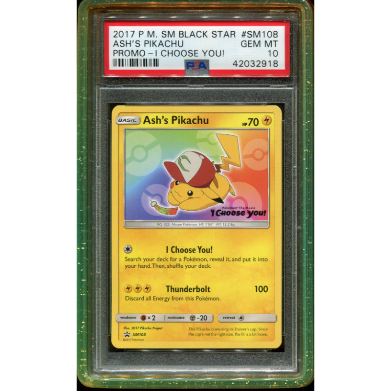 Ash's Pikachu (SM 108) SM Black Star Promos - PSA 10