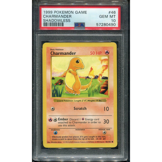 Charmander (BS 46) Base Set - Shadowless - PSA 10