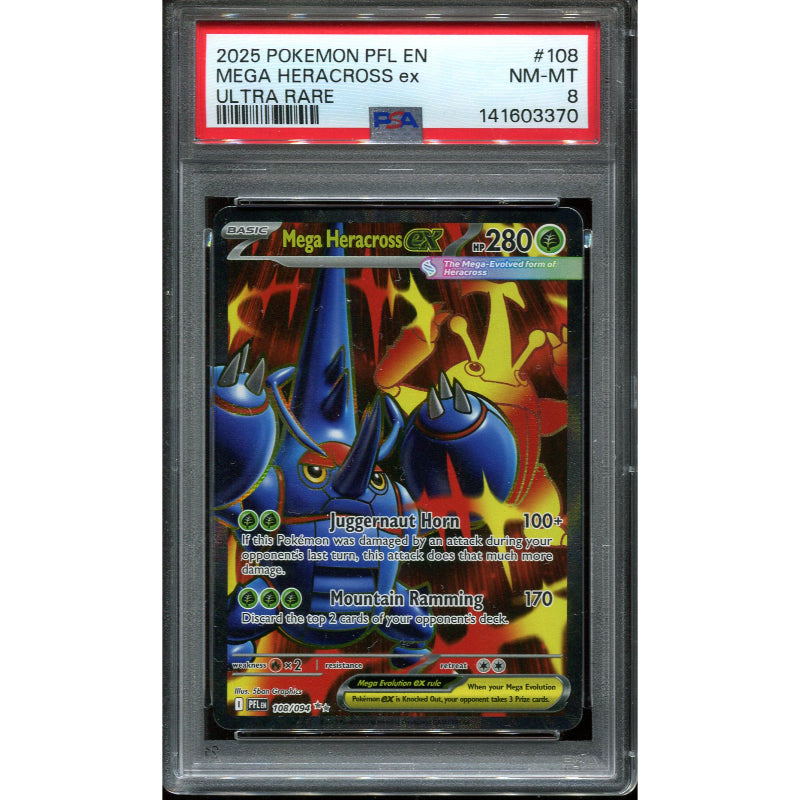 Mega Heracross ex (PFL 108) Phantasmal Flames - PSA 8