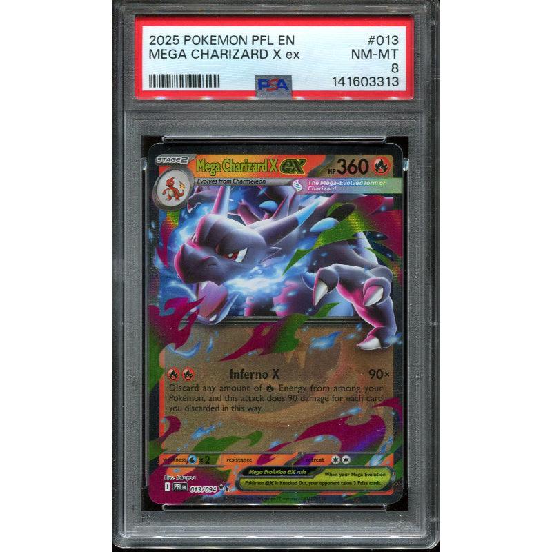Mega Charizard X ex (PFL 013) Phantasmal Flames - PSA 8