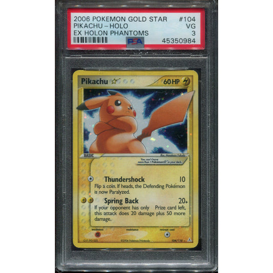 Pikachu Gold Star (HP 104) EX Holon Phantom - PSA 3
