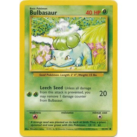NM/M Condition Bulbasaur 44/102 Common Pokemon Base Set 